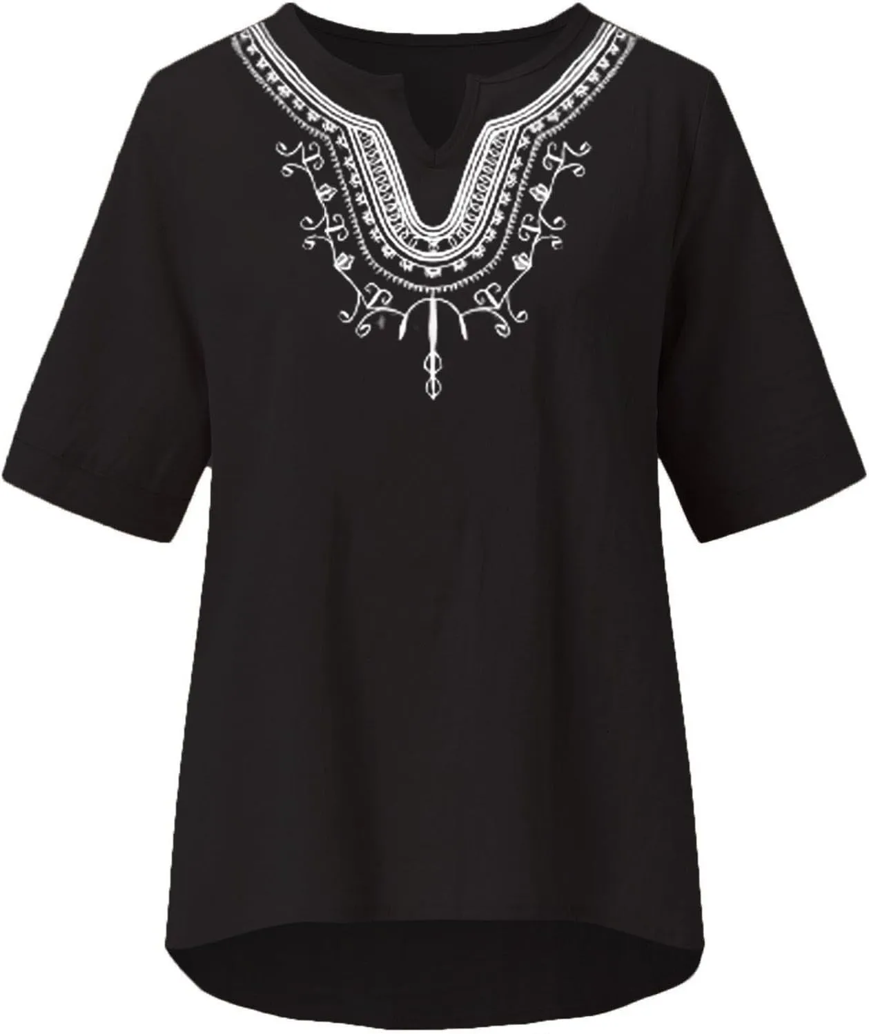 Linen Shirts for Women Embroidery V Neck Shirts Vintage Cotton Linen Tunic Tops Summer Trendy Blouses Tee Shirts Tops