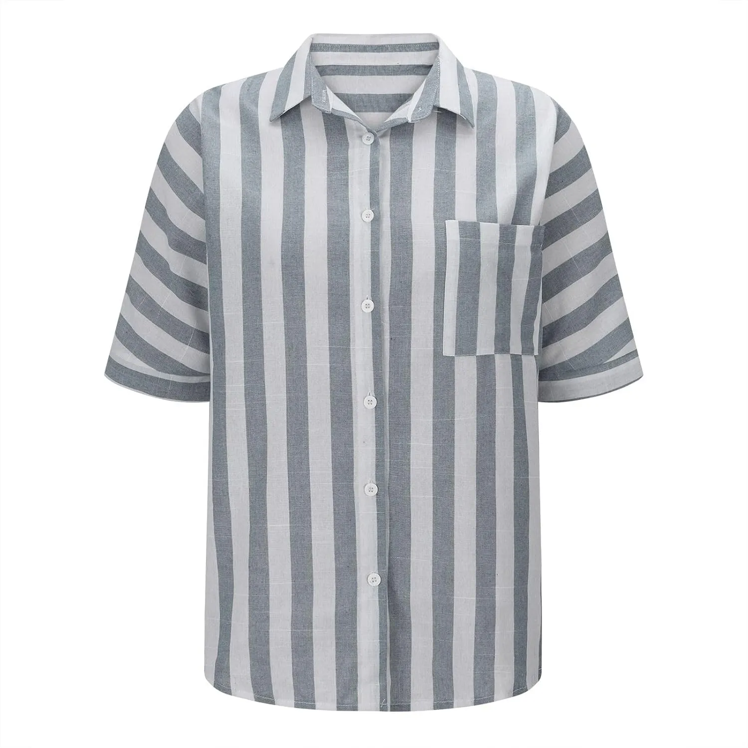 Linen Shirts for Women Striped Button Down Shirts Lightweight Guaze Blouses Short Sleeve Boho Summer Tshirt
