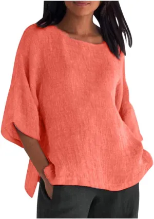 Linen Tops for Women Summer Linen Shirt Women Cotton Linen Top Crew Neck Tshirts Half Sleeve Casual Linen Tops 2025
