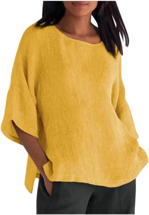 Linen Tops for Women Summer Linen Shirt Women Cotton Linen Top Crew Neck Tshirts Half Sleeve Casual Linen Tops 2025