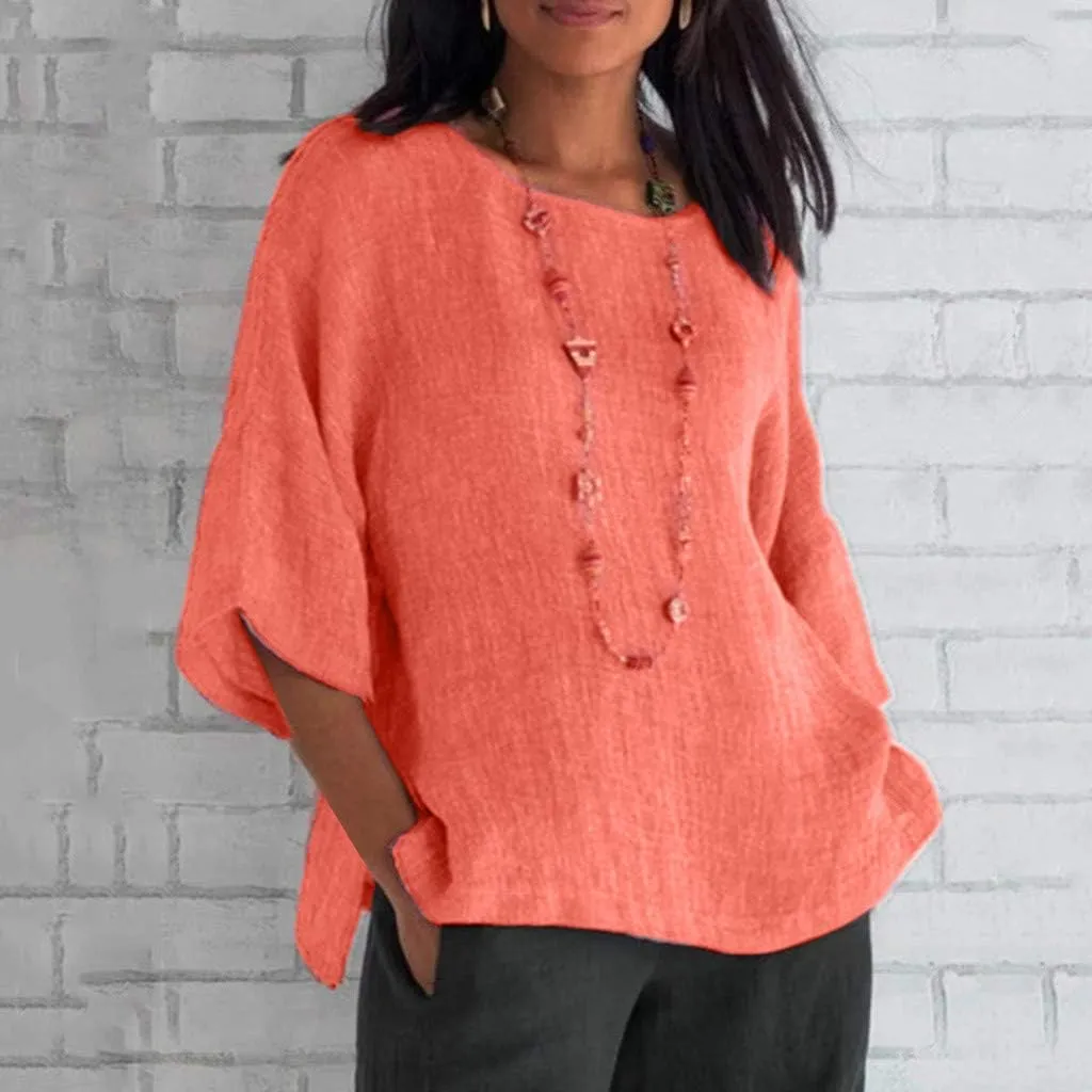 Linen Tops for Women Summer Linen Shirt Women Cotton Linen Top Crew Neck Tshirts Half Sleeve Casual Linen Tops 2025
