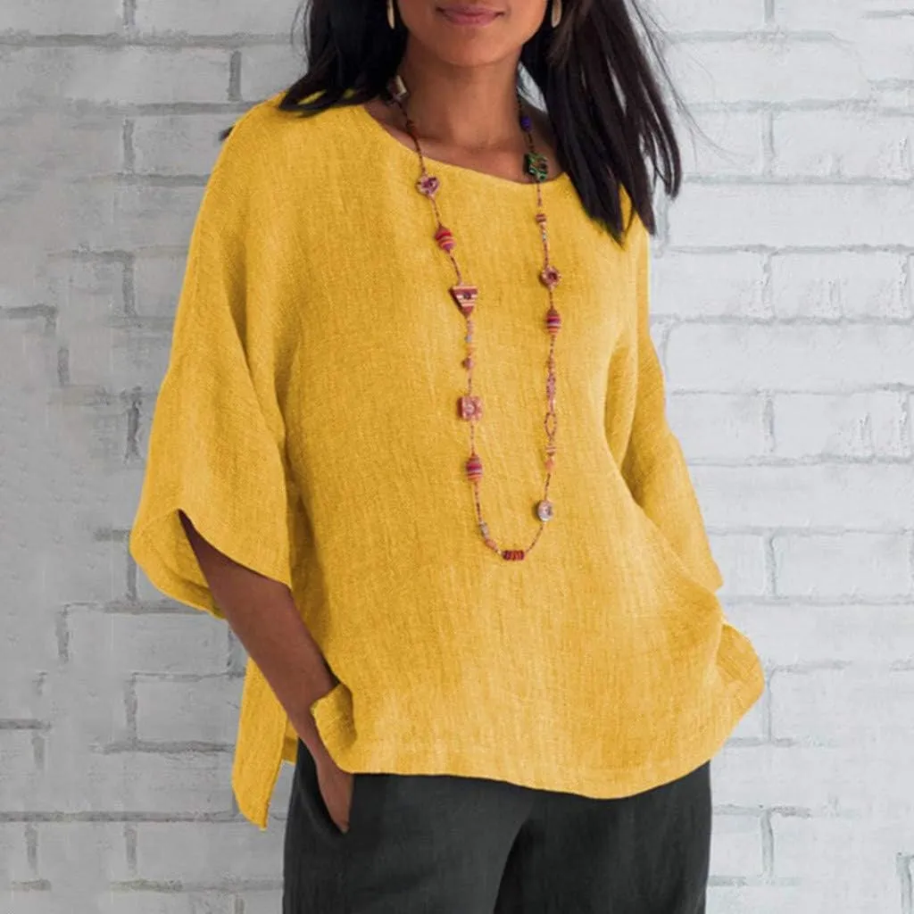 Linen Tops for Women Summer Linen Shirt Women Cotton Linen Top Crew Neck Tshirts Half Sleeve Casual Linen Tops 2025