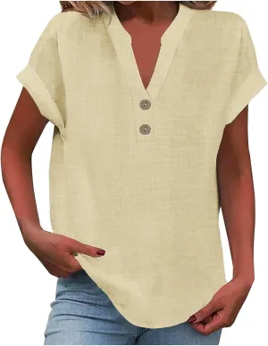 Linen Tops for Women Summer Linen Short Sleeve Shirt Women Womens Shirts Cotton Linen tee Shirts Women Linen t Shirts for Women Fancy Shirts for Women Womens Linen Tops for Summer Beige
