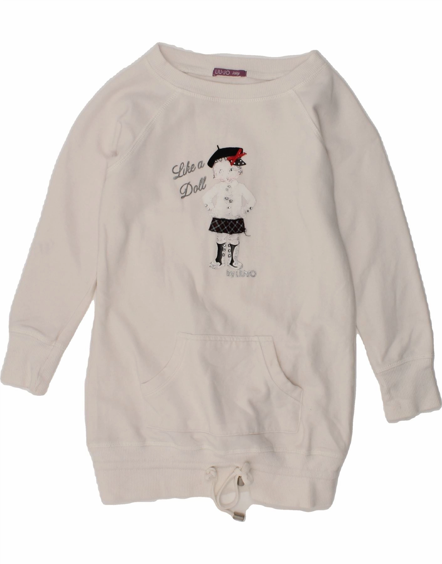 LIU JO Girls Graphic Jumper Dress 3-4 Years Beige Cotton Event Favorite Chic Energy