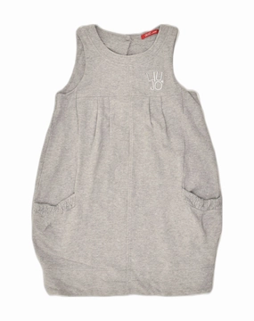 LIU JO Girls Sleeveless Basic Dress 6-7 Years Small  Grey Cotton Comfy and Cozy Contrast-Piping