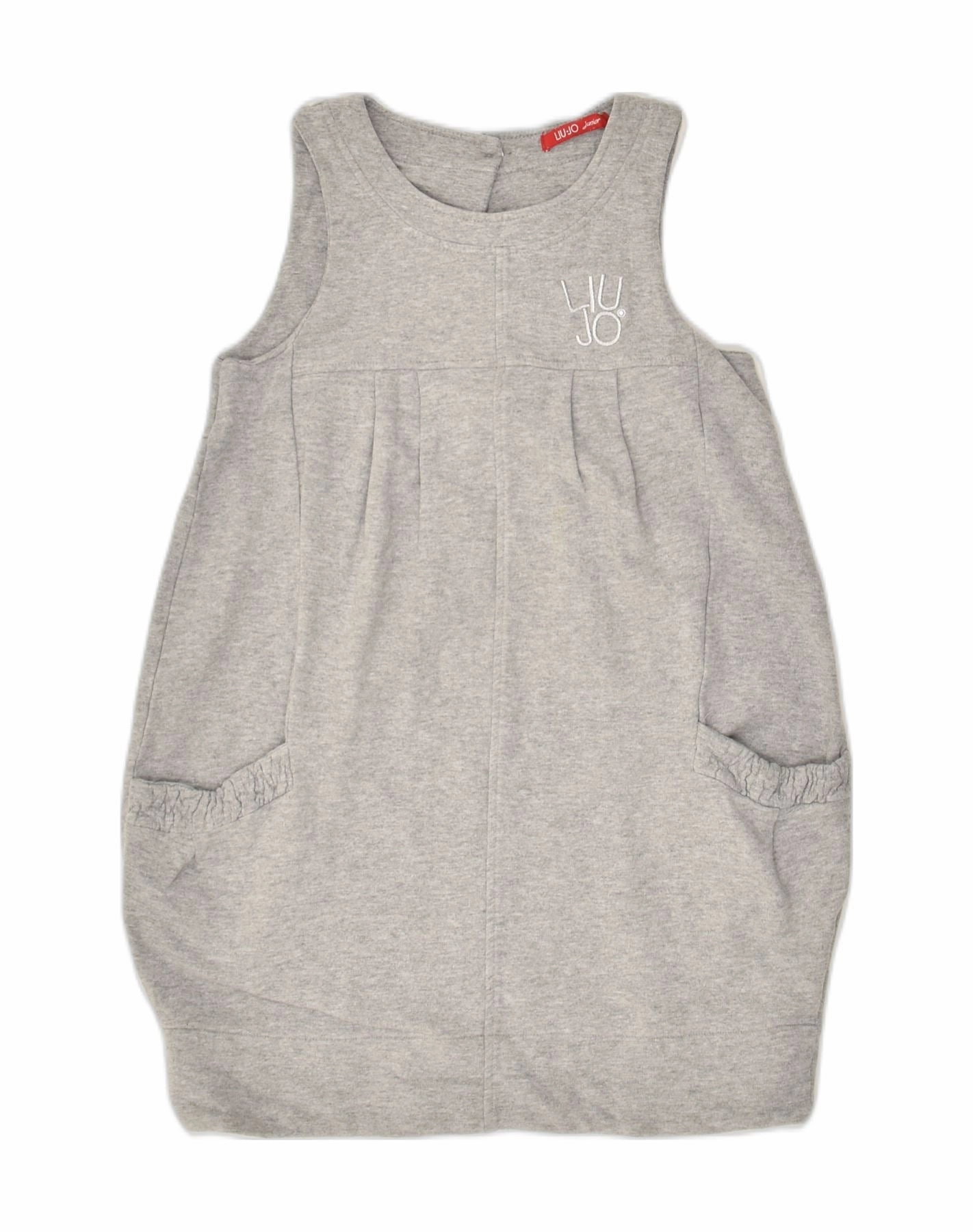 LIU JO Girls Sleeveless Basic Dress 6-7 Years Small  Grey Cotton Comfy and Cozy Contrast-Piping