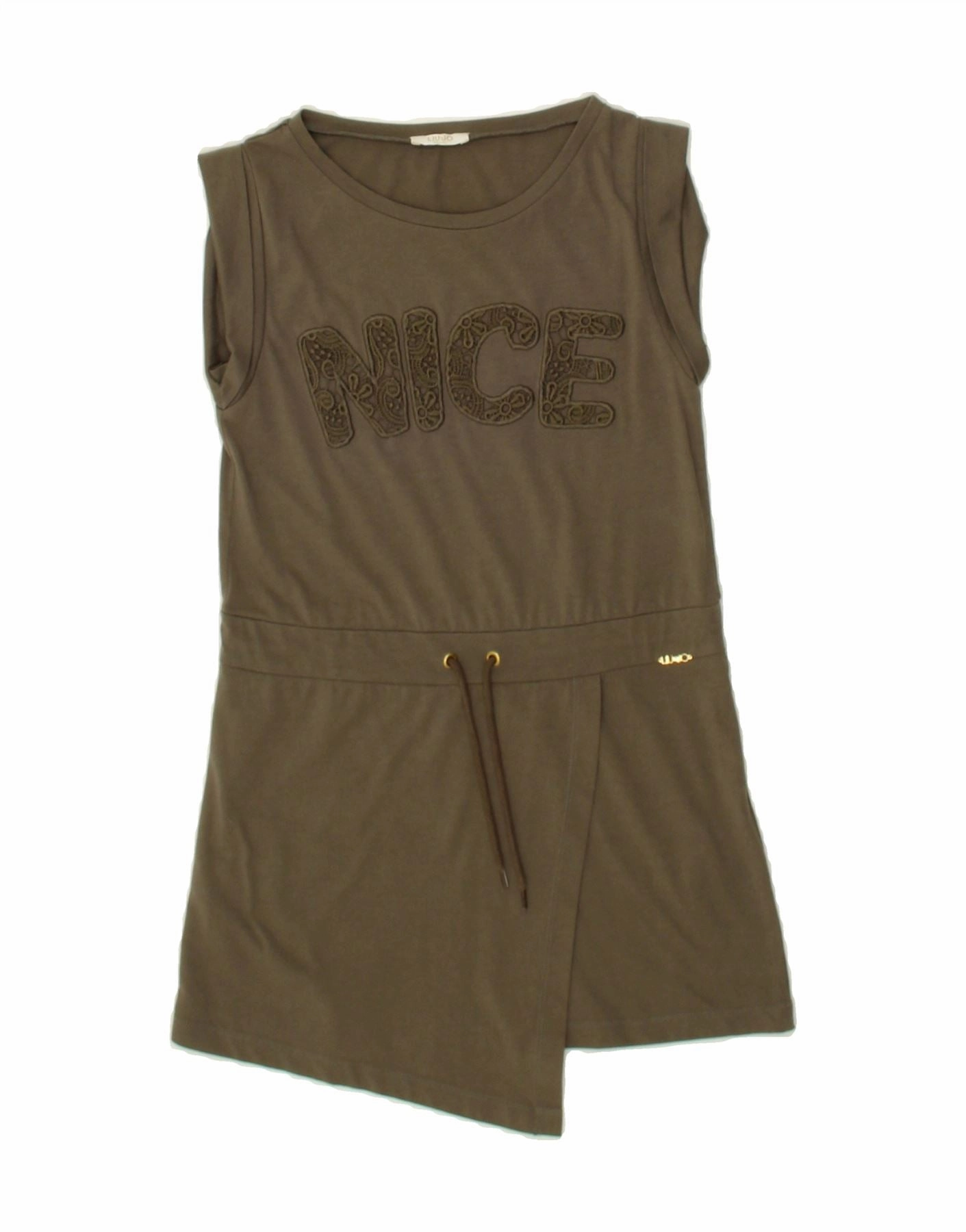 Classic Look LIU JO Girls Sleeveless Graphic T-Shirt Dress 9-10 Years Brown Cotton