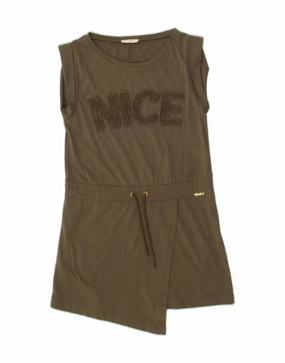 Classic Look LIU JO Girls Sleeveless Graphic T-Shirt Dress 9-10 Years Brown Cotton