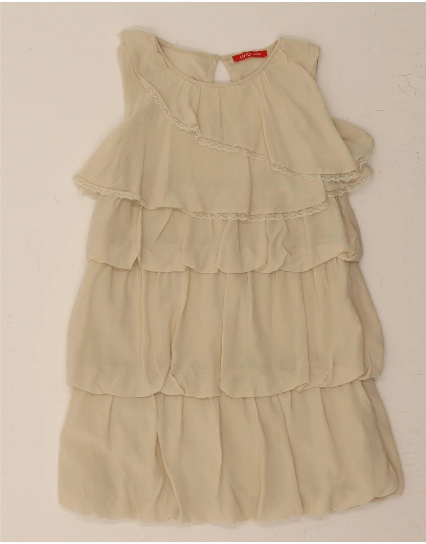 LIU JO Girls Sleeveless Tiered Dress 9-10 Years Beige Silk Bright Mood Lazy Pick