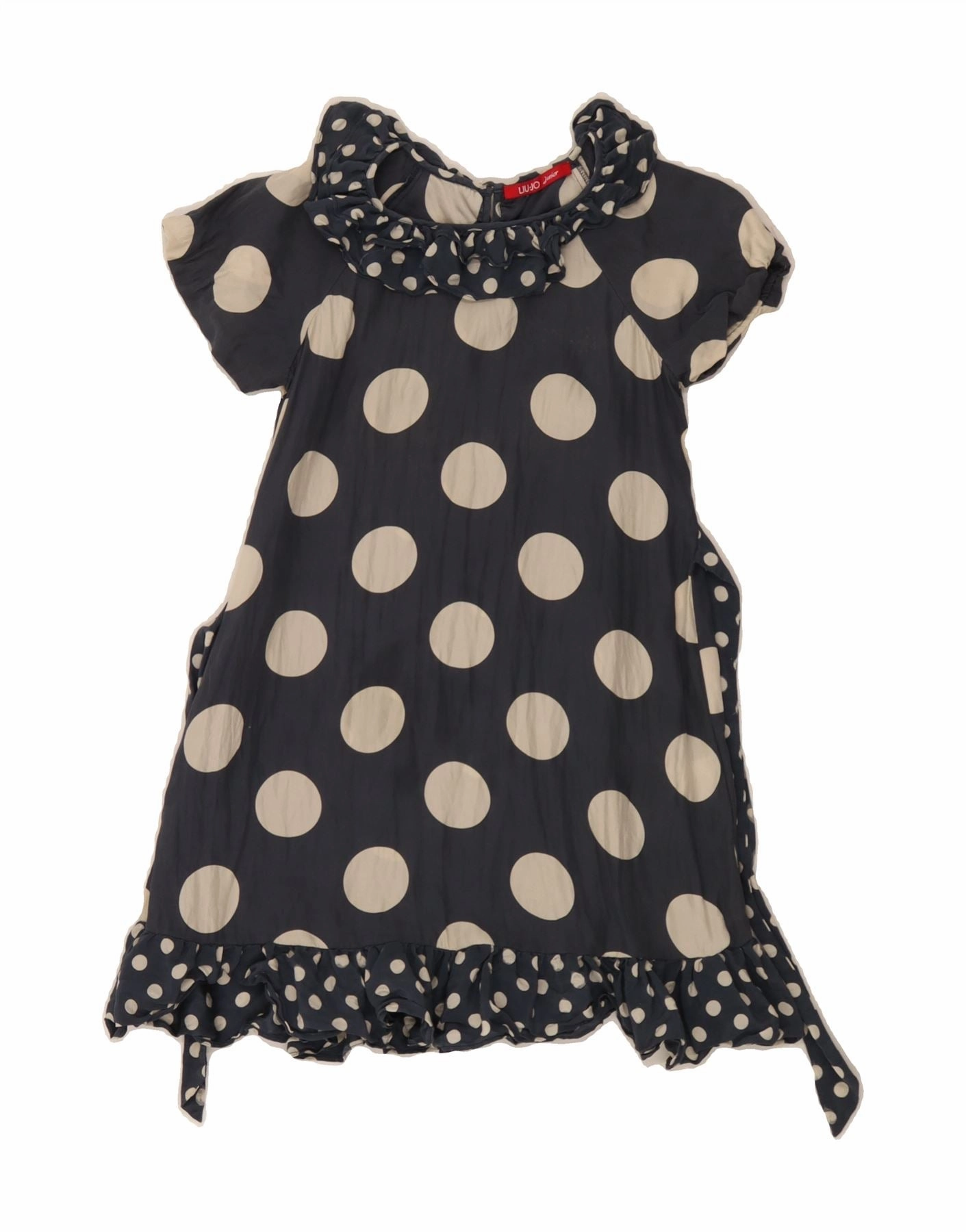 LIU JO JUNIOR Girls A-Line Dress 10-11 Years Navy Blue Polka Dot Silk Effortless Mood Tailored Elegance