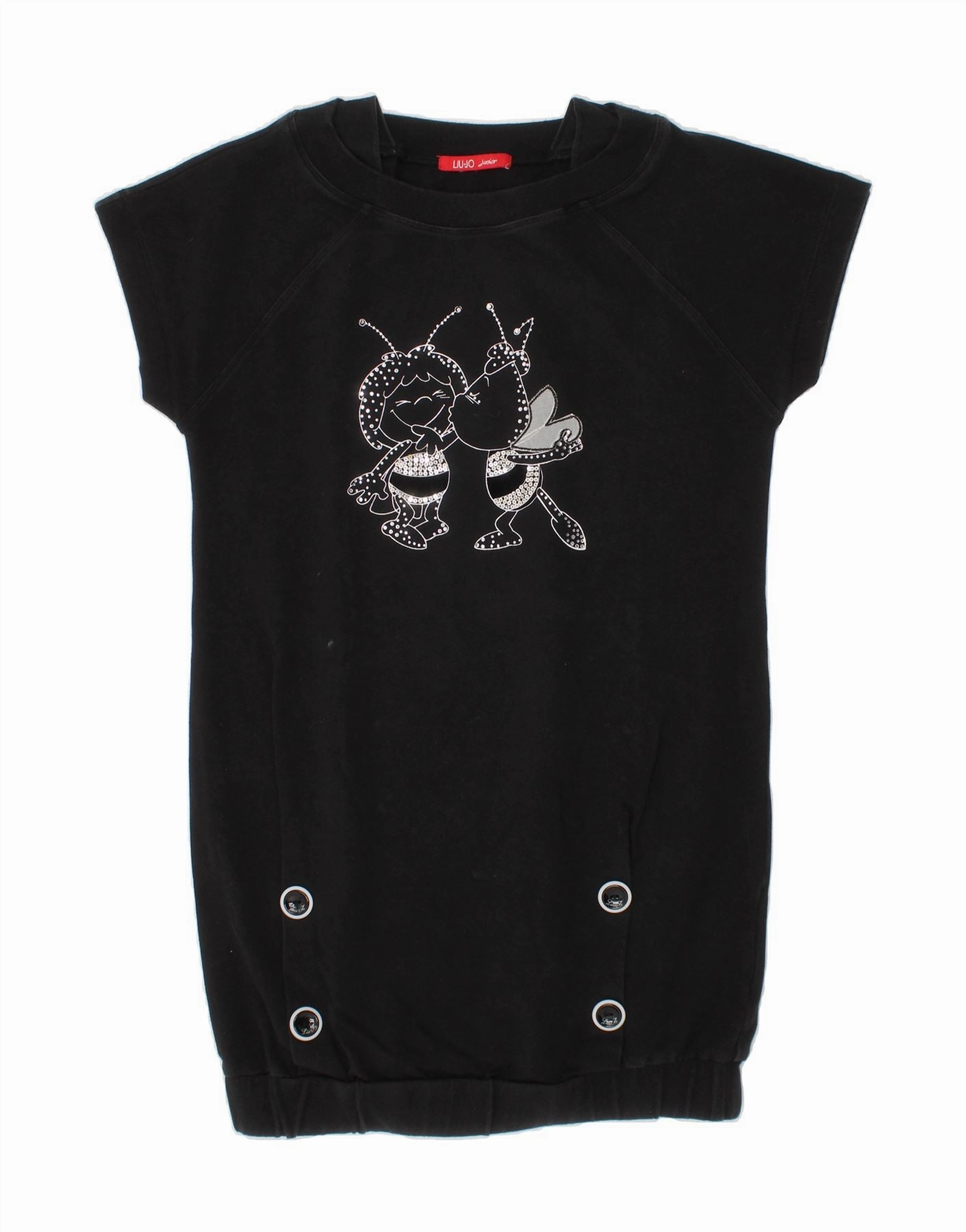 LIU JO JUNIOR Girls Graphic T-Shirt Dress 11-12 Years Black Cotton Comfortable Design Wear Effortless Pair