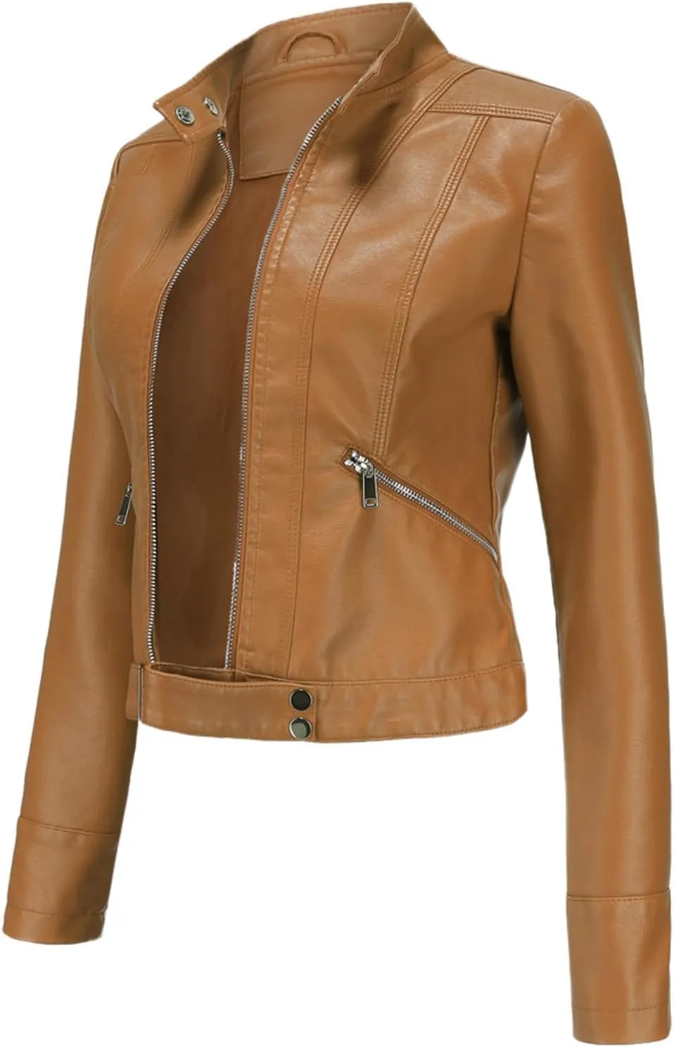 Lmdudan Faux Leather Jacket for Women Fashion Zip Up Motorcycle Jackets Tops Short PU Moto Biker Outwear Fitted Slim Coats