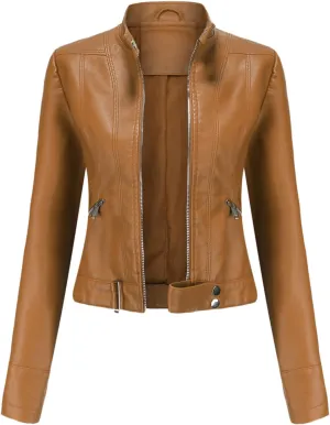 Lmdudan Faux Leather Jacket for Women Fashion Zip Up Motorcycle Jackets Tops Short PU Moto Biker Outwear Fitted Slim Coats