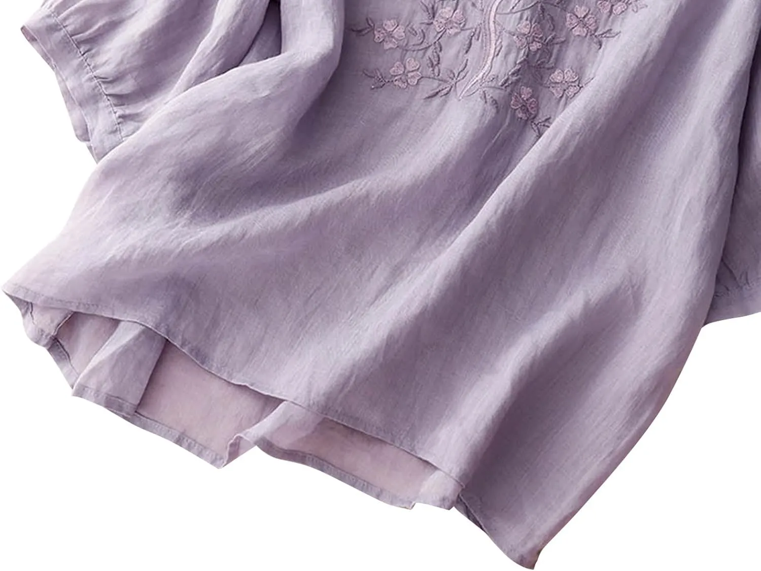 Lmdudan Women's Embroidered Blouse Cotton Linen Tees 3/4 Sleeve V Neck Boho Top Casual Loose T Shirts 2024 Summer Tunics
