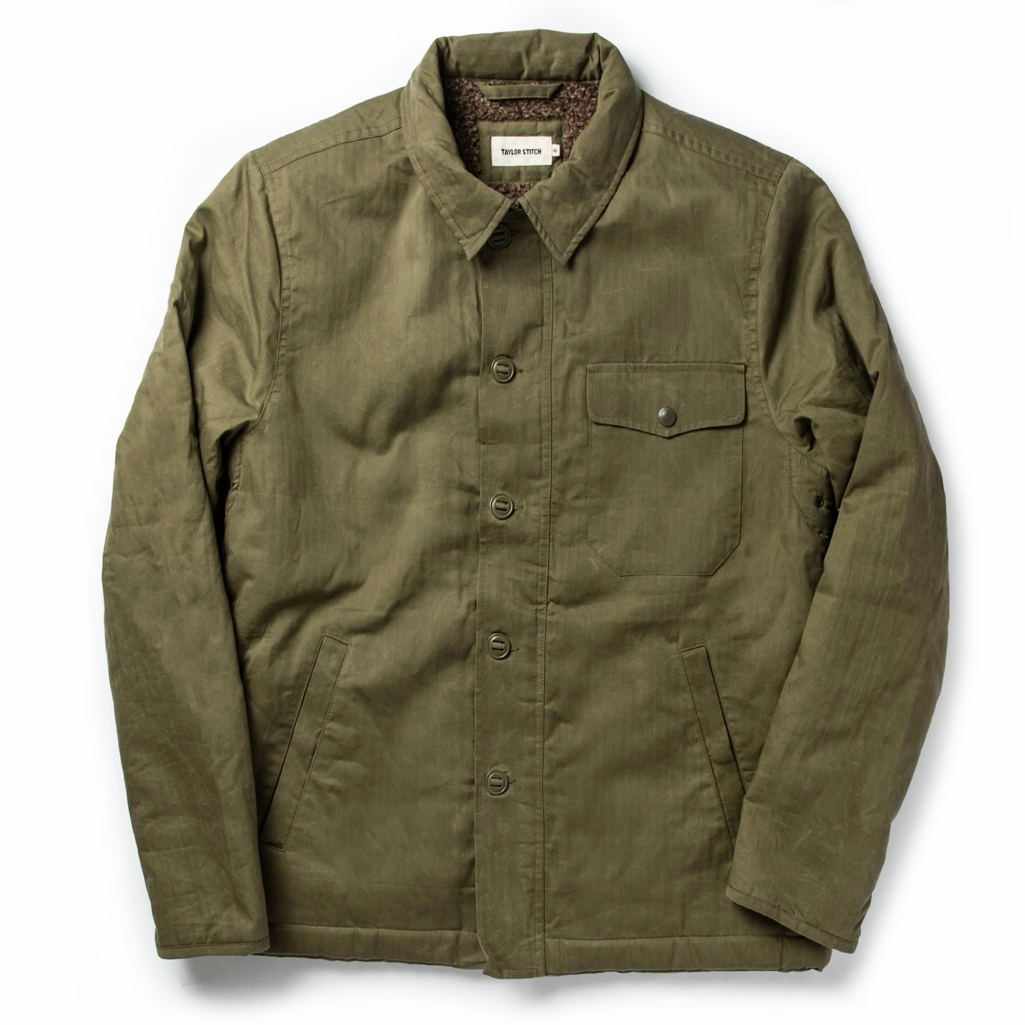 The Lined Watts Jacket in Olive Zip Front