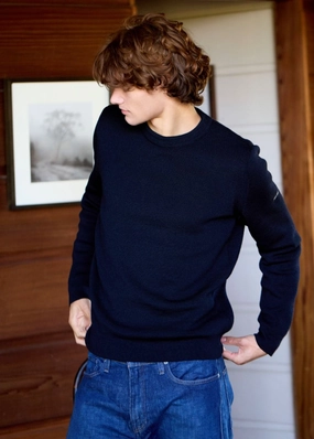 Layered Neckline LOCRONAN III - Crew Neck Sweater for Men | Straight Fit  (NAVY)