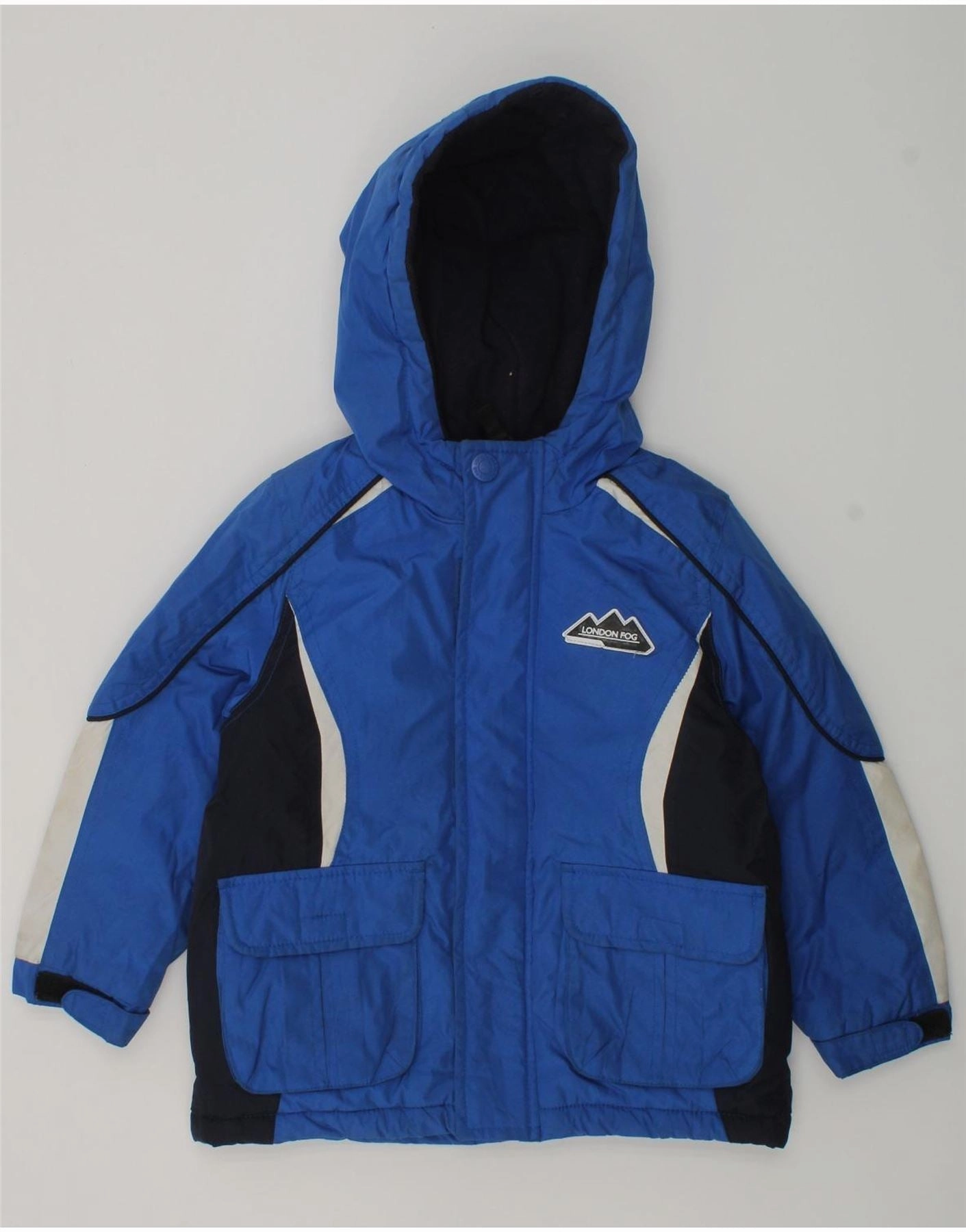 LONDON FOG Boys Hooded Windbreaker Jacket 3-4 Years Blue Colourblock ski holiday