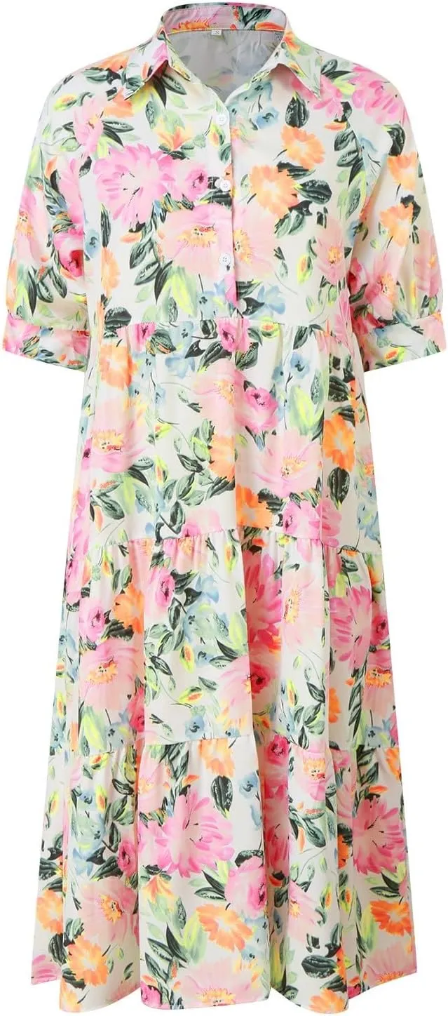 Long Floral Dresses for Women Ruffle 2025 Spring Summer Dresses for Wedding Guest Over 50 Hawaiian Dress Resort Wear