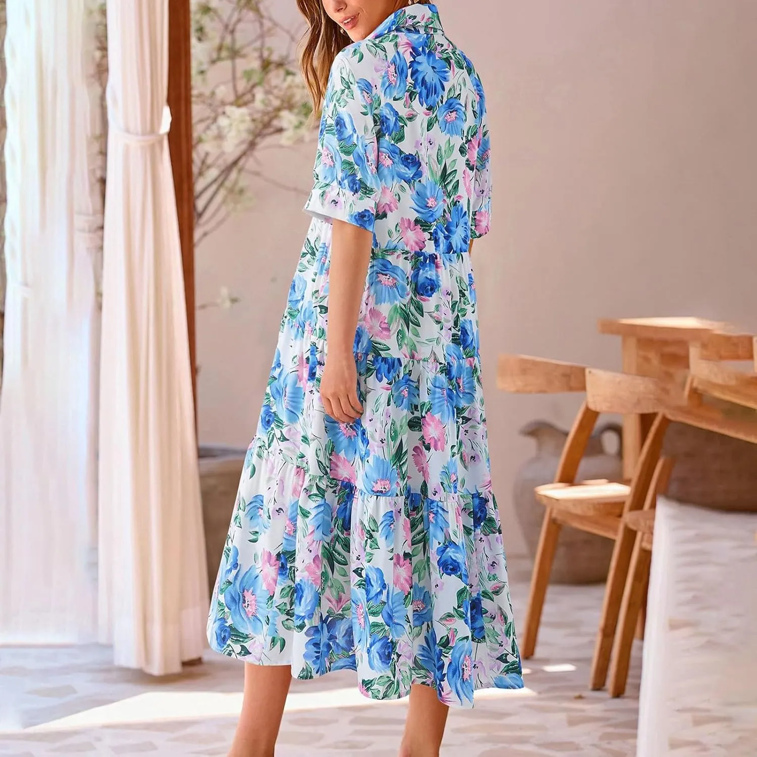 Long Floral Dresses for Women Ruffle 2025 Spring Summer Dresses for Wedding Guest Over 50 Hawaiian Dress Resort Wear