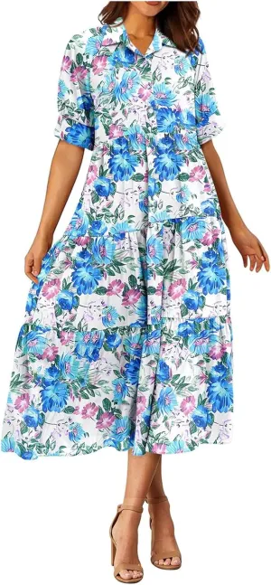 Long Floral Dresses for Women Ruffle 2025 Spring Summer Dresses for Wedding Guest Over 50 Hawaiian Dress Resort Wear