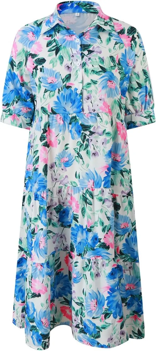 Long Floral Dresses for Women Ruffle 2025 Spring Summer Dresses for Wedding Guest Over 50 Hawaiian Dress Resort Wear