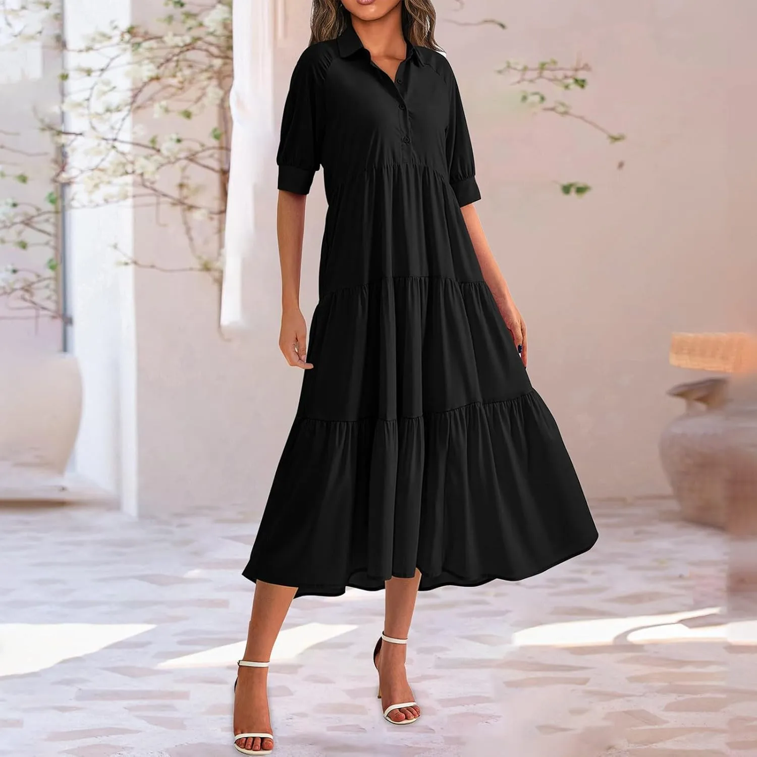 Long Floral Dresses for Women Ruffle 2025 Spring Summer Dresses for Wedding Guest Over 50 Hawaiian Dress Resort Wear