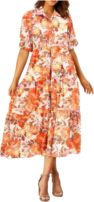 Long Floral Dresses for Women Ruffle 2025 Spring Summer Dresses for Wedding Guest Over 50 Hawaiian Dress Resort Wear