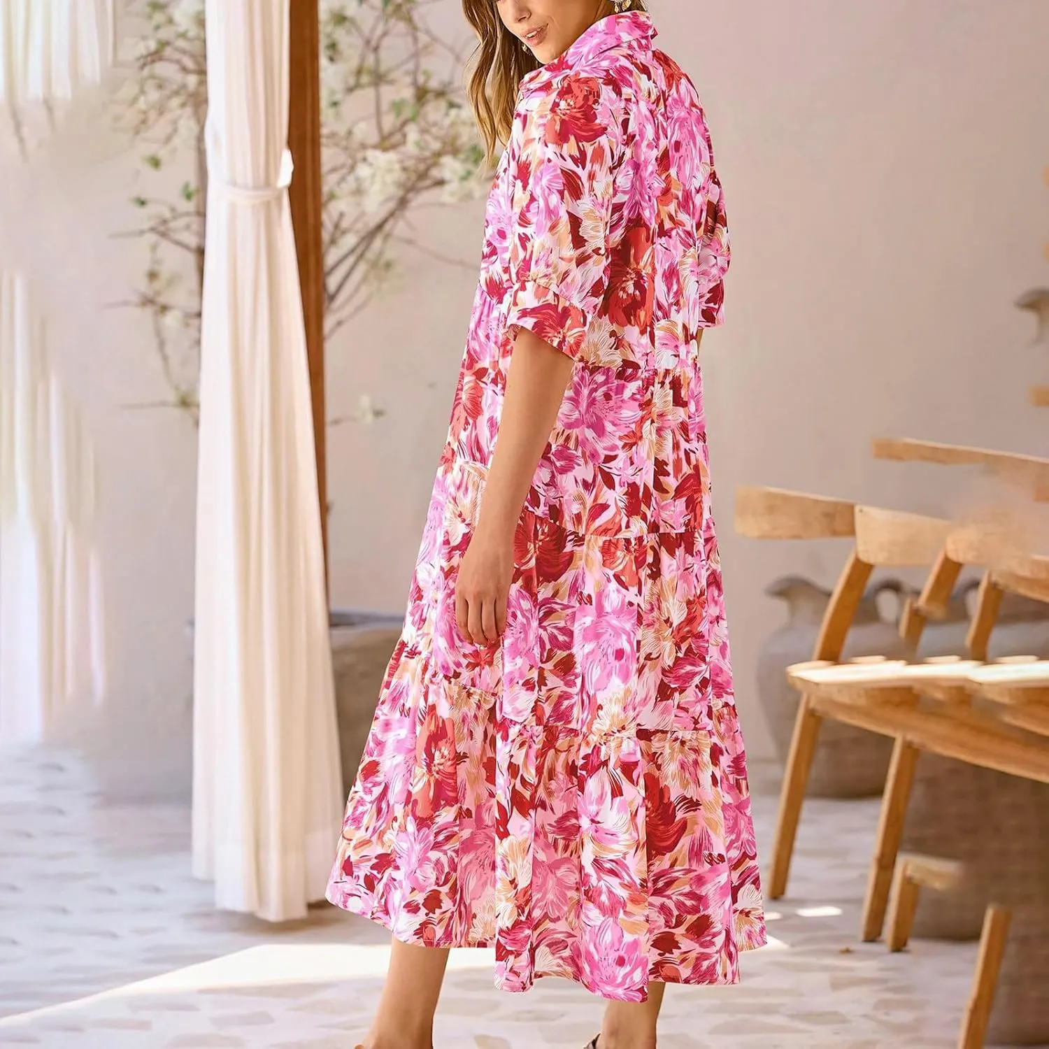 Long Floral Dresses for Women Ruffle 2025 Spring Summer Dresses for Wedding Guest Over 50 Hawaiian Dress Resort Wear