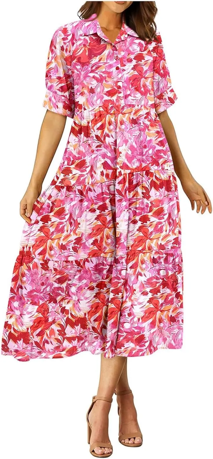 Long Floral Dresses for Women Ruffle 2025 Spring Summer Dresses for Wedding Guest Over 50 Hawaiian Dress Resort Wear