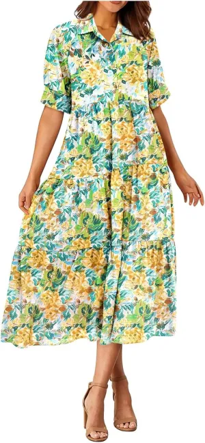 Long Floral Dresses for Women Ruffle 2025 Spring Summer Dresses for Wedding Guest Over 50 Hawaiian Dress Resort Wear