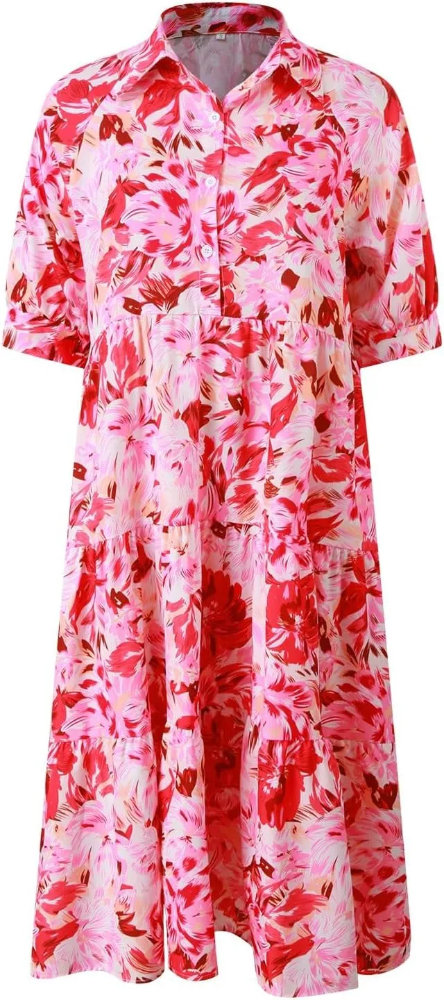 Long Floral Dresses for Women Ruffle 2025 Spring Summer Dresses for Wedding Guest Over 50 Hawaiian Dress Resort Wear