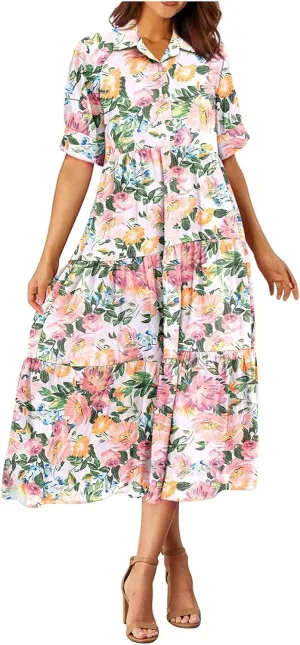 Long Floral Dresses for Women Ruffle 2025 Spring Summer Dresses for Wedding Guest Over 50 Hawaiian Dress Resort Wear