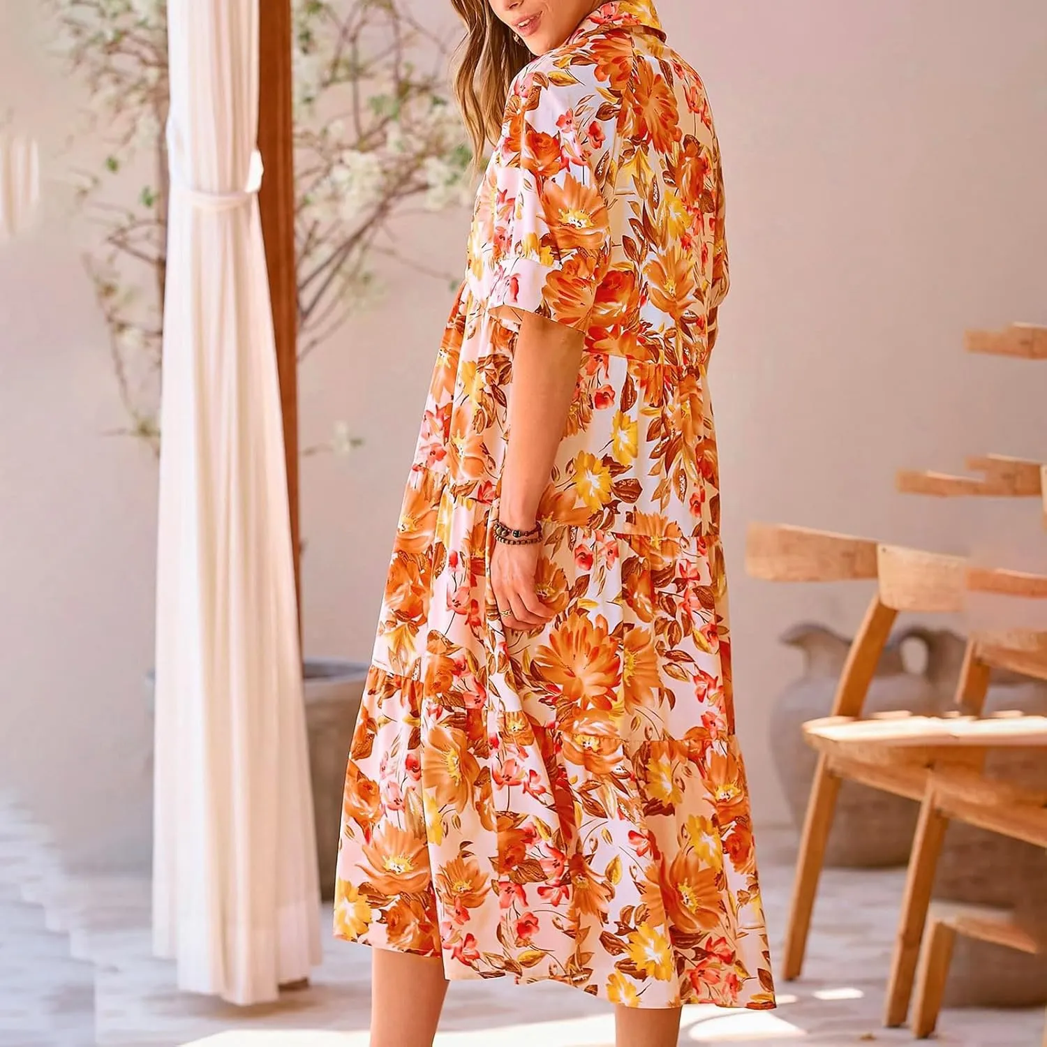 Long Floral Dresses for Women Ruffle 2025 Spring Summer Dresses for Wedding Guest Over 50 Hawaiian Dress Resort Wear