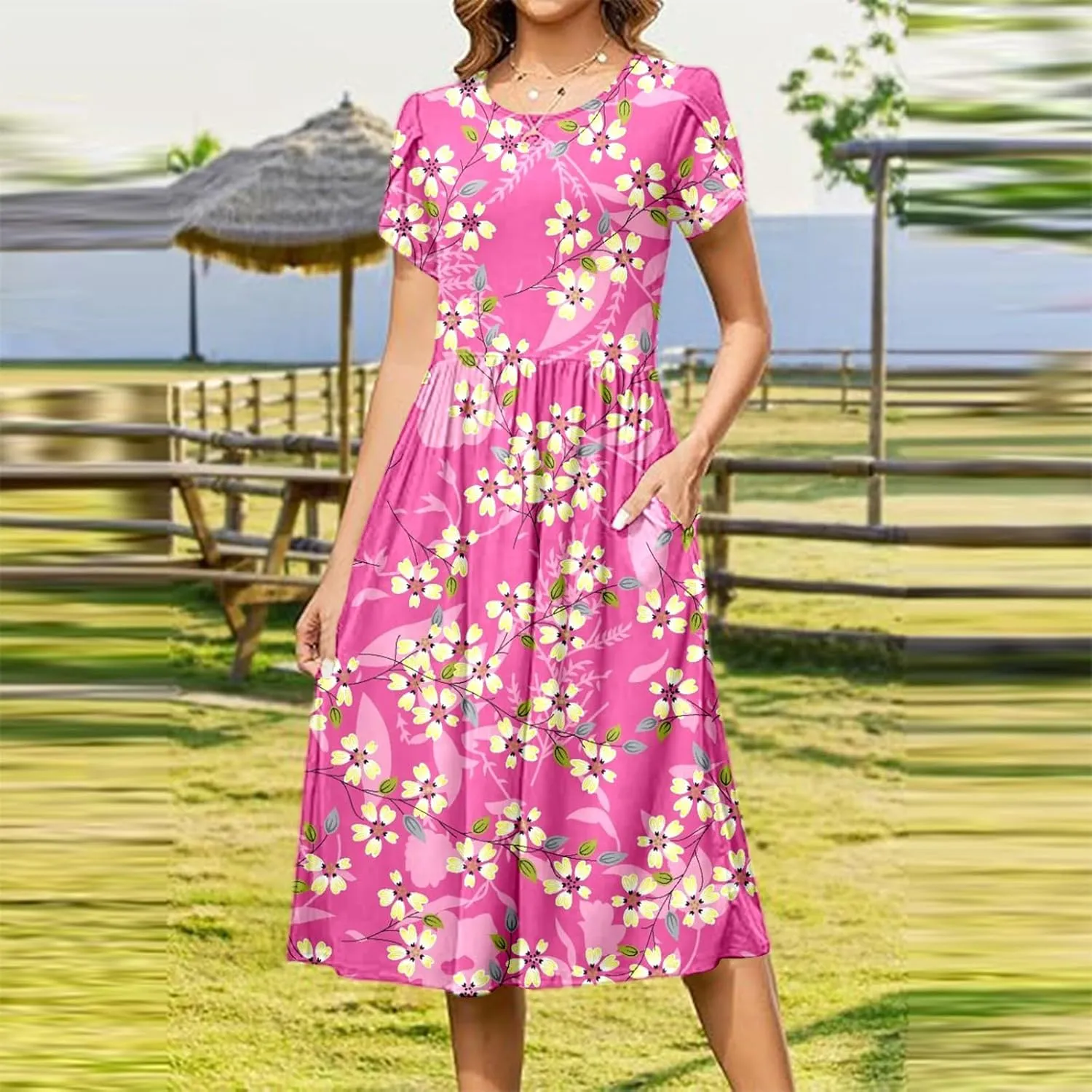 Long Floral Dresses Wedding Guest for Womens 2025 Summer Spring Dresses for Over 50 Aline Resort Wear