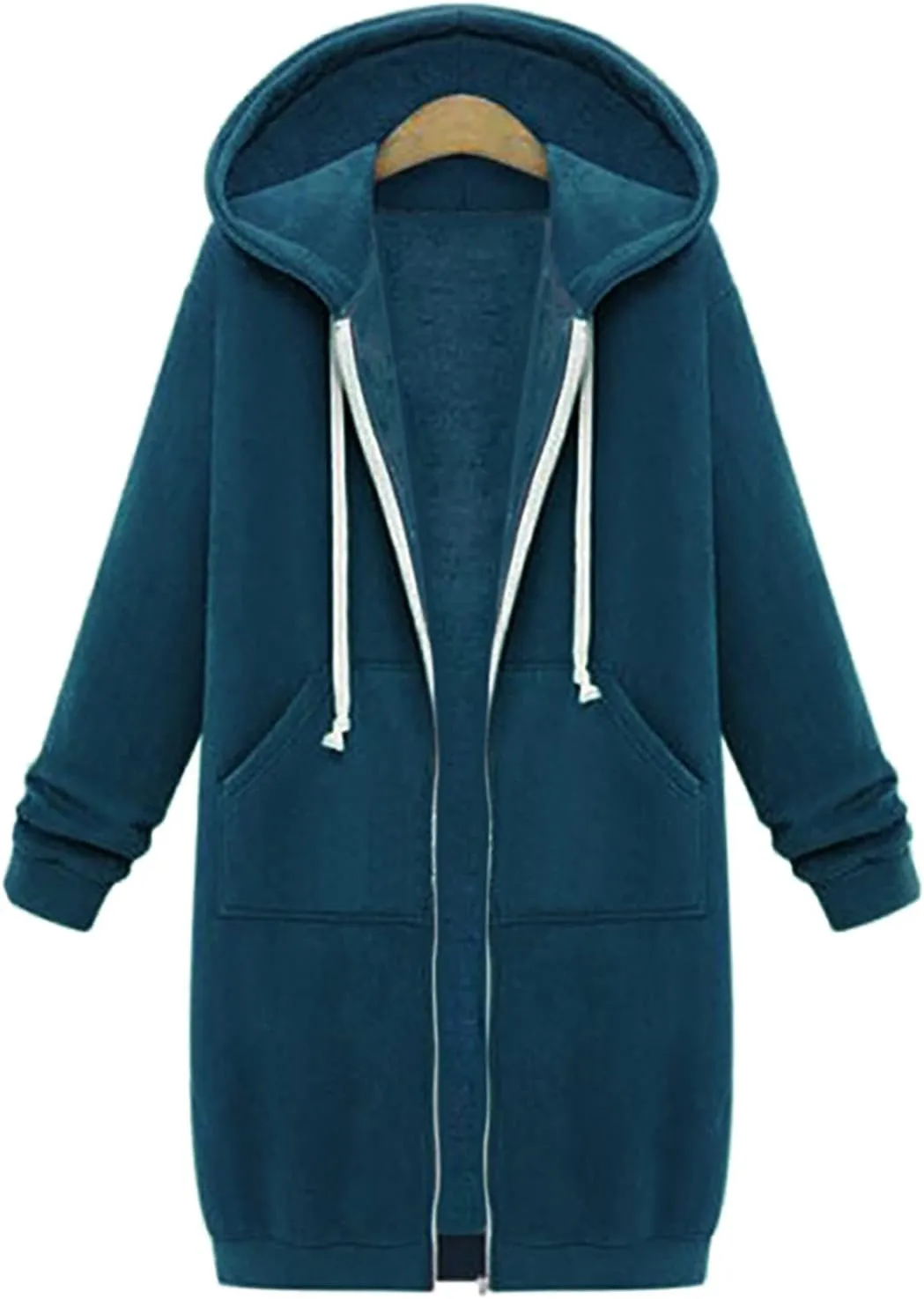 Long Hoodies for Women Zipper Fleece Hooded Jacket Fall/Winter Lightweight Casual Tunic Sweatshirts with Pockets
