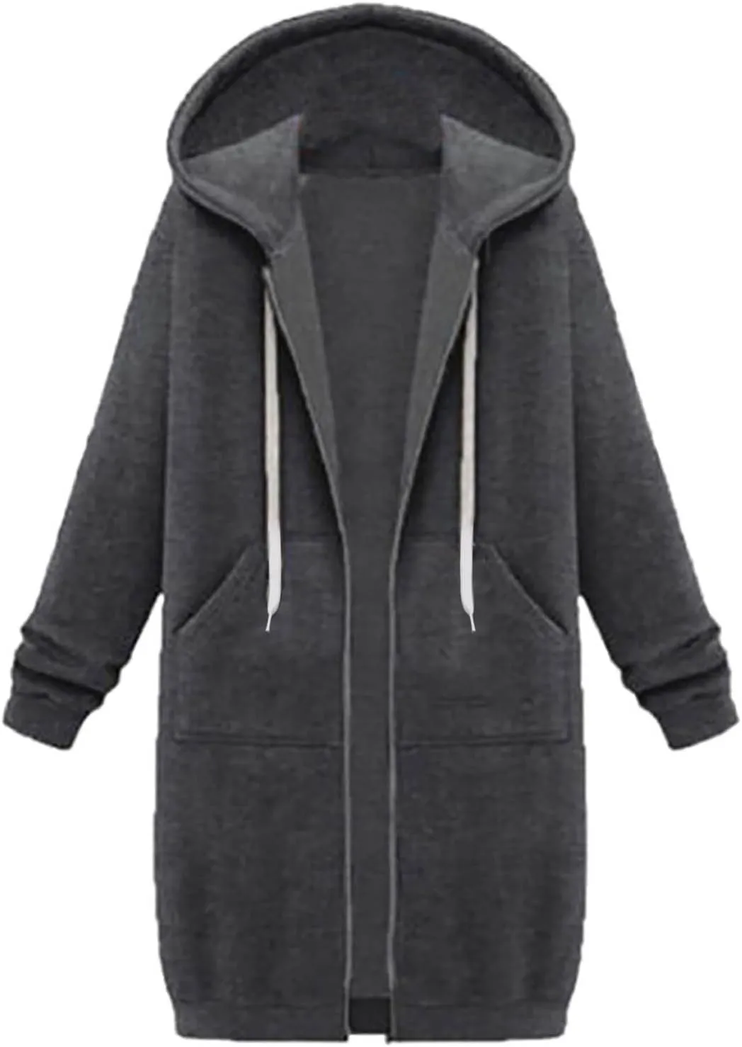 Long Hoodies for Women Zipper Fleece Hooded Jacket Fall/Winter Lightweight Casual Tunic Sweatshirts with Pockets