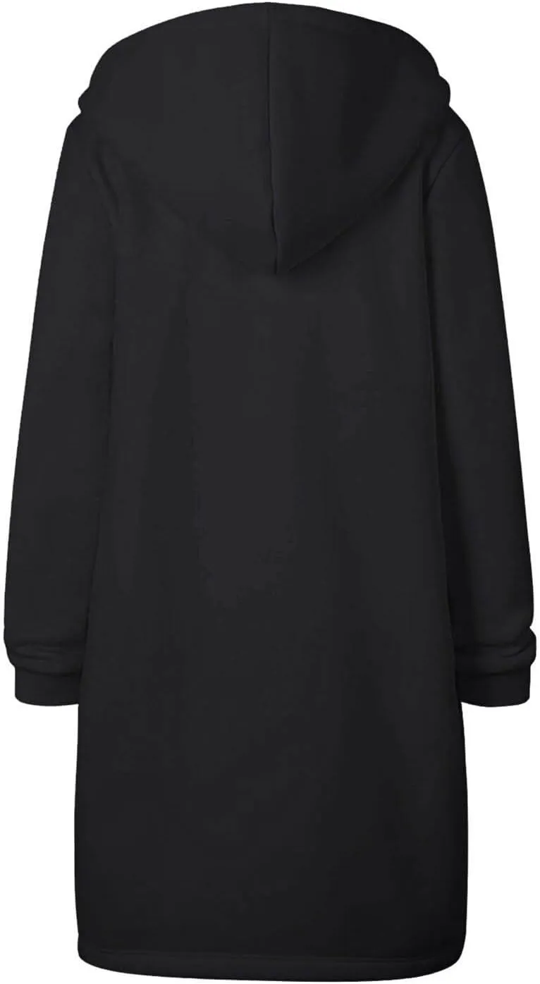 Long Hoodies for Women Zipper Fleece Hooded Jacket Fall/Winter Lightweight Casual Tunic Sweatshirts with Pockets