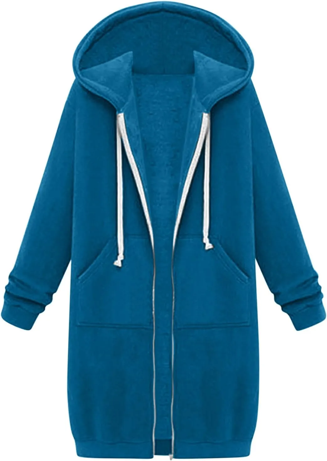 Long Hoodies for Women Zipper Fleece Hooded Jacket Fall/Winter Lightweight Casual Tunic Sweatshirts with Pockets