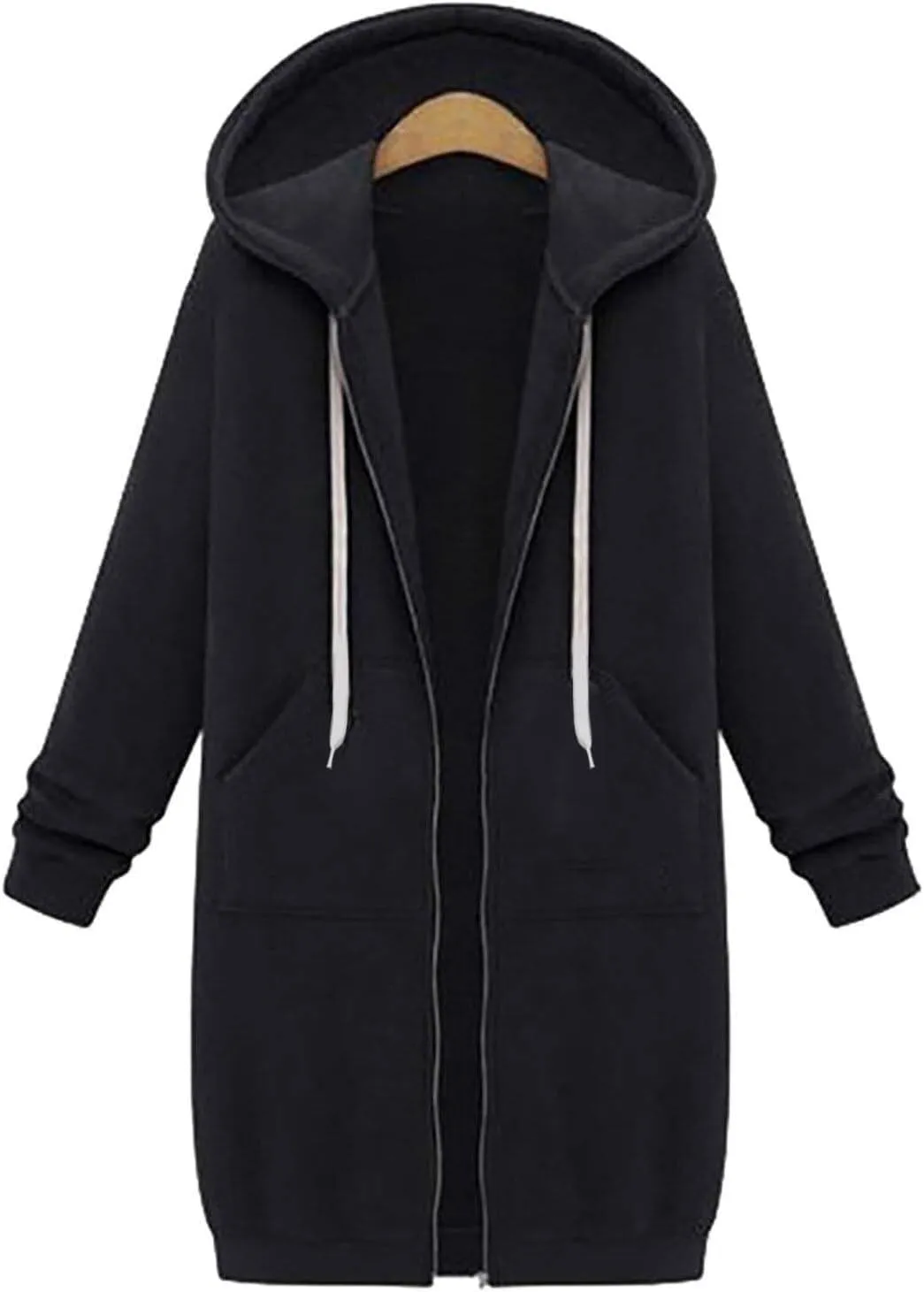 Long Hoodies for Women Zipper Fleece Hooded Jacket Fall/Winter Lightweight Casual Tunic Sweatshirts with Pockets