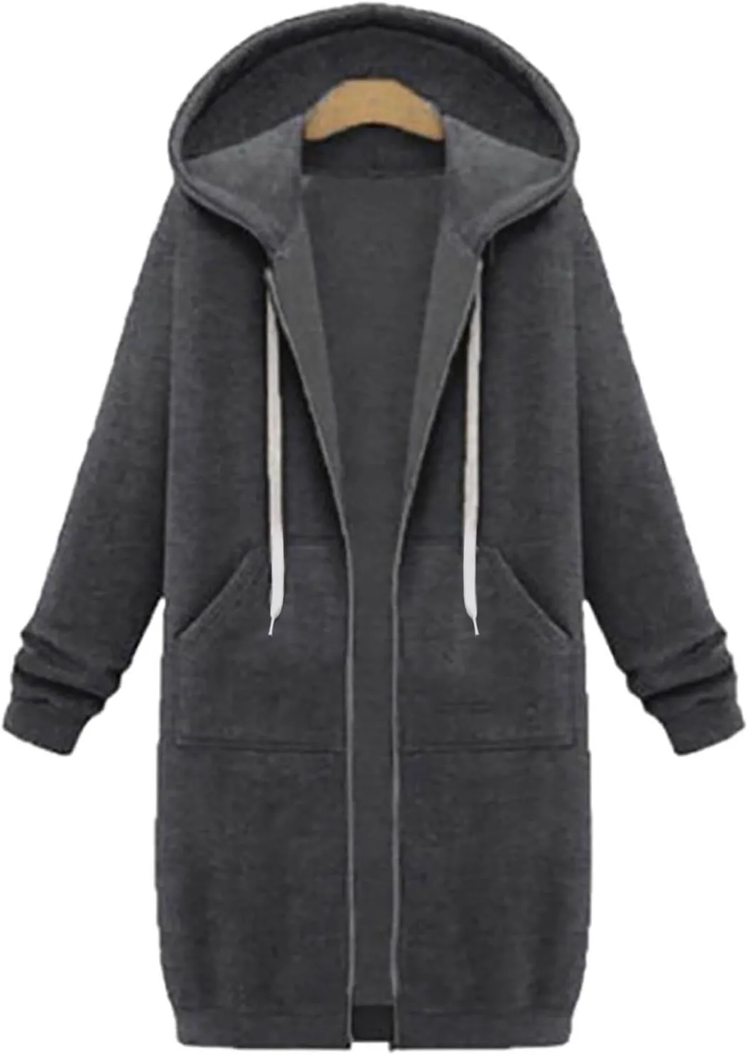Long Hoodies for Women Zipper Fleece Hooded Jacket Fall/Winter Lightweight Casual Tunic Sweatshirts with Pockets