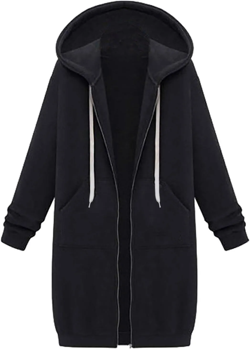 Long Hoodies for Women Zipper Fleece Hooded Jacket Fall/Winter Lightweight Casual Tunic Sweatshirts with Pockets