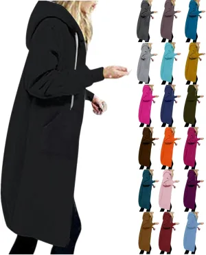 Long Hoodies for Women Zipper Fleece Hooded Jacket Fall/Winter Lightweight Casual Tunic Sweatshirts with Pockets