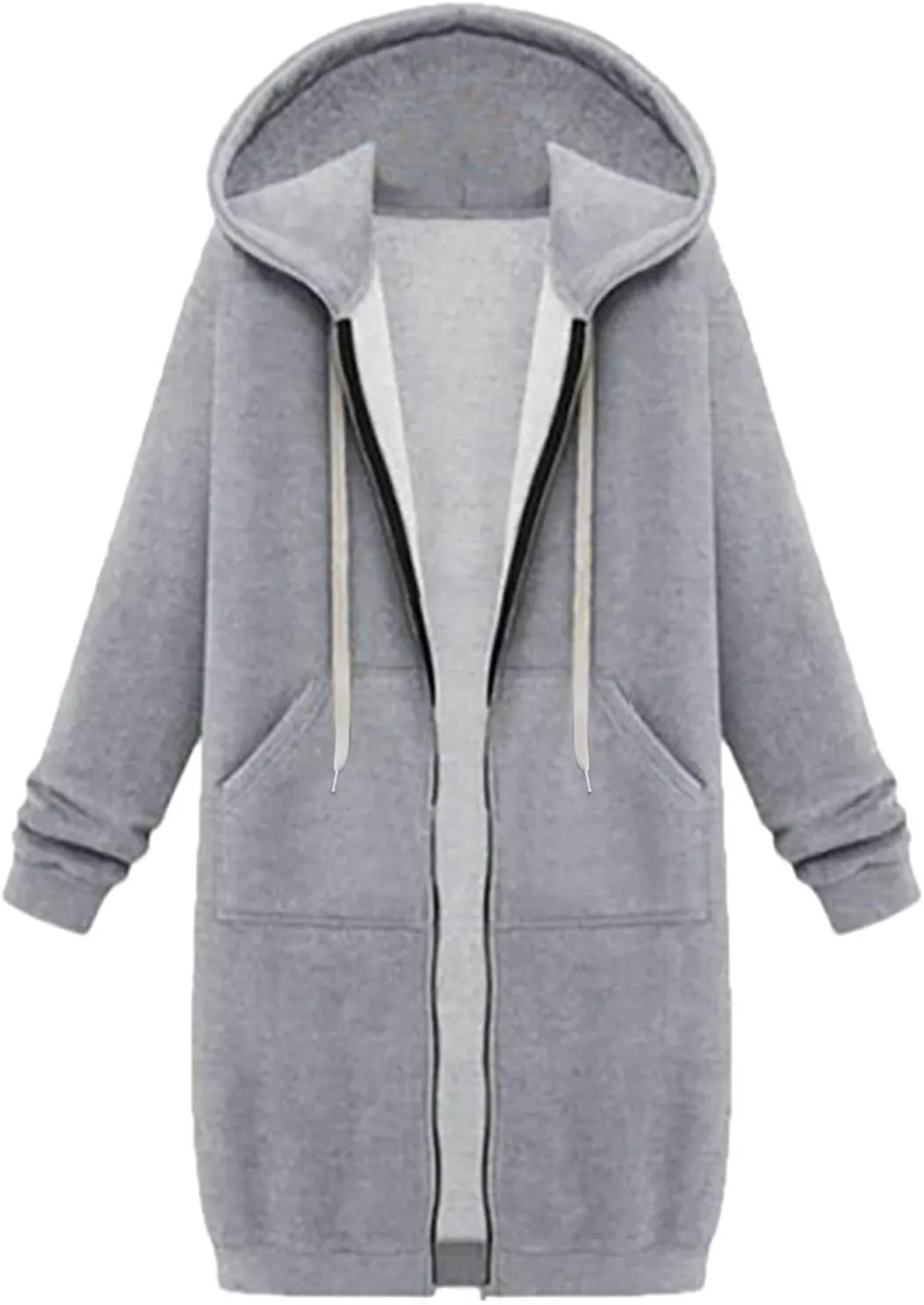 Long Hoodies for Women Zipper Fleece Hooded Jacket Fall/Winter Lightweight Casual Tunic Sweatshirts with Pockets