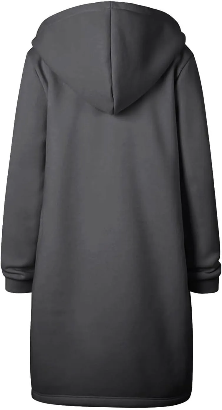 Long Hoodies for Women Zipper Fleece Hooded Jacket Fall/Winter Lightweight Casual Tunic Sweatshirts with Pockets