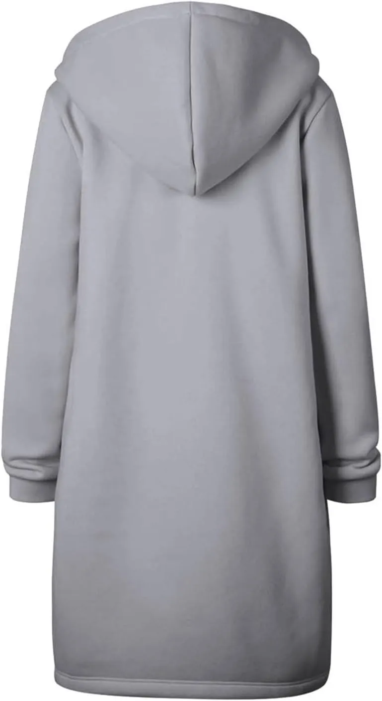 Long Hoodies for Women Zipper Fleece Hooded Jacket Fall/Winter Lightweight Casual Tunic Sweatshirts with Pockets