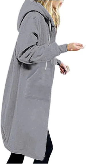 Long Hoodies for Women Zipper Fleece Hooded Jacket Fall/Winter Lightweight Casual Tunic Sweatshirts with Pockets