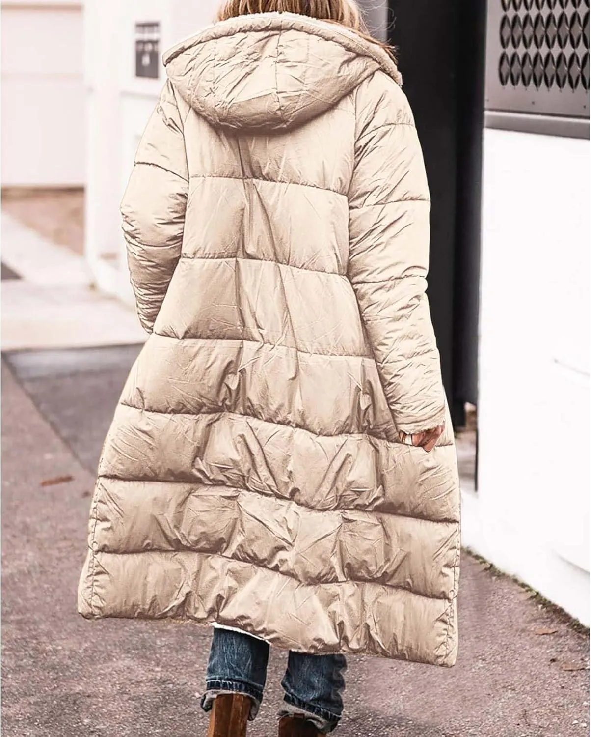 Long Puffer Coat Women Casual Reversible Fleece Jacket Coats Loose Fit Windbreaked Winter Oversized Outfits Hooded