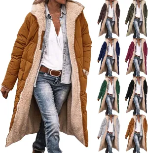 Long Puffer Coat Women Casual Reversible Fleece Jacket Coats Loose Fit Windbreaked Winter Oversized Outfits Hooded