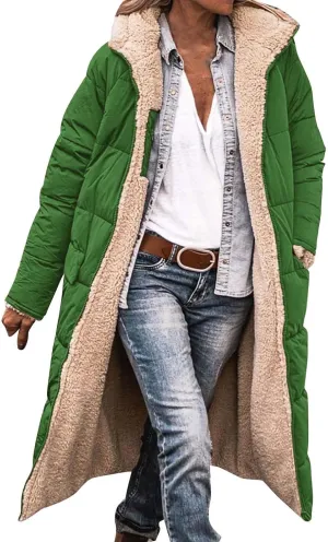 Long Puffer Coat Women Casual Reversible Fleece Jacket Coats Loose Fit Windbreaked Winter Oversized Outfits Hooded