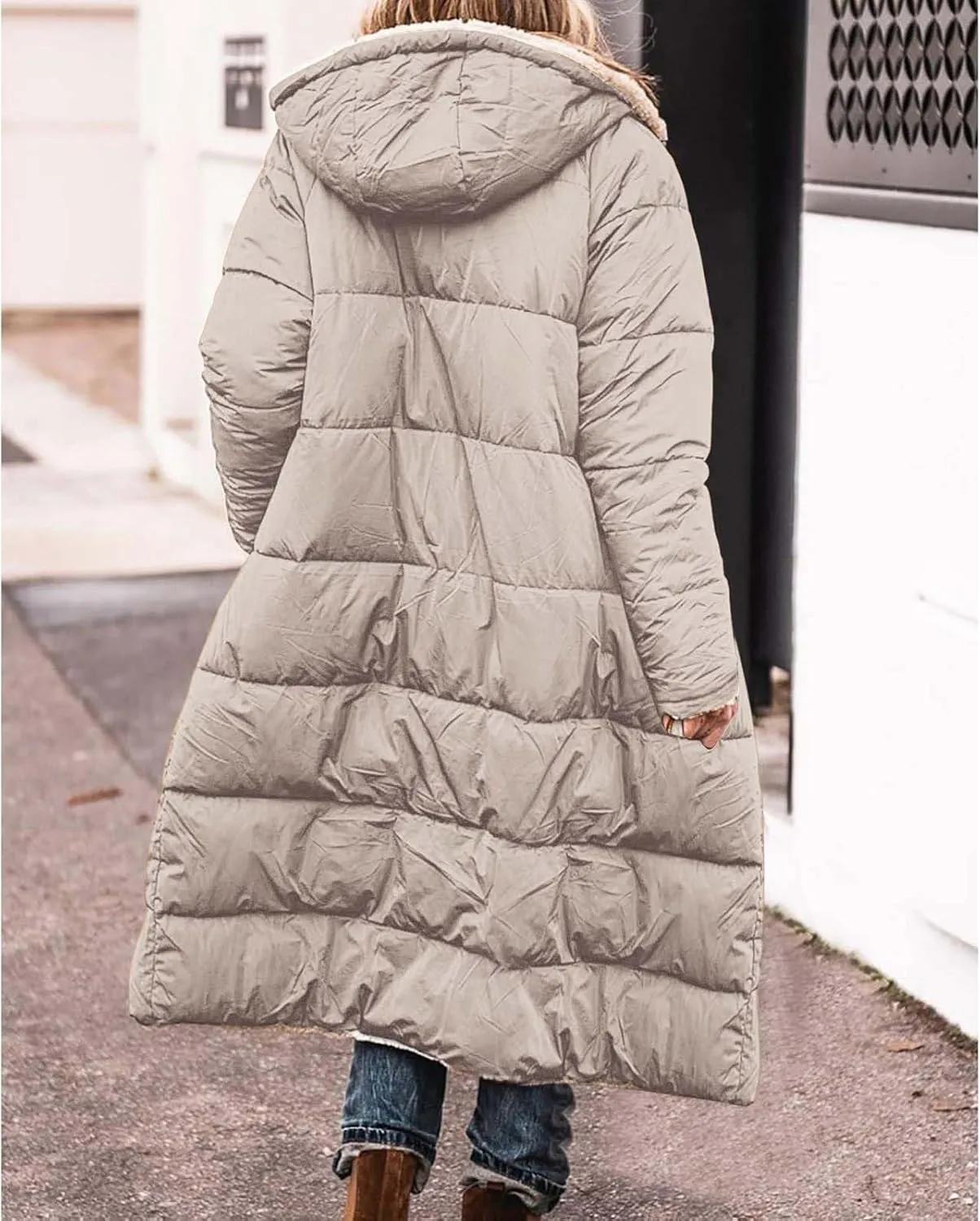 Long Puffer Coat Women Casual Reversible Fleece Jacket Coats Loose Fit Windbreaked Winter Oversized Outfits Hooded
